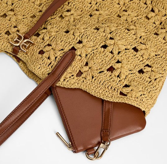 LAYLA FLORAL RAFFIA FAN TOTE