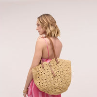LAYLA FLORAL RAFFIA FAN TOTE