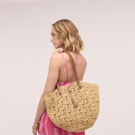 LAYLA FLORAL RAFFIA FAN TOTE