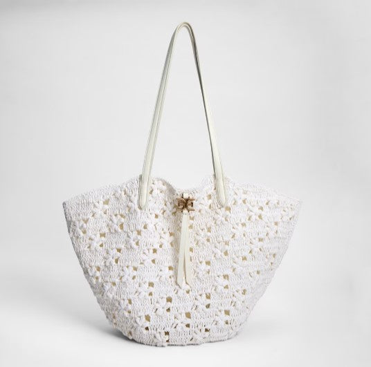 LAYLA FLORAL RAFFIA FAN TOTE