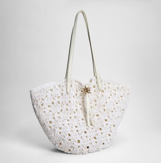 LAYLA FLORAL RAFFIA FAN TOTE