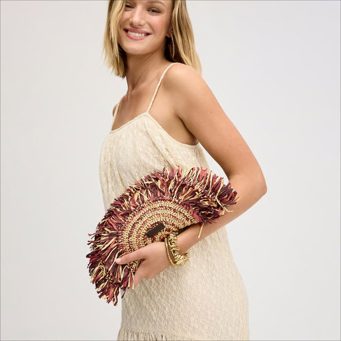 Lily Raffia Fringe Clutch